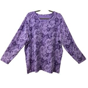 Catherines Liz & Me Cottage Purple Floral Lace Print V-Neck Long Sleeve Top 1X